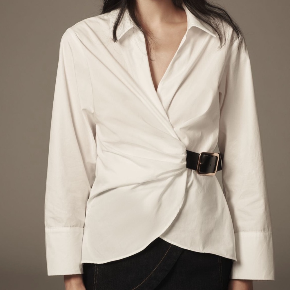 By Anthropologie Buckle Wrap Blouse – White – Size M